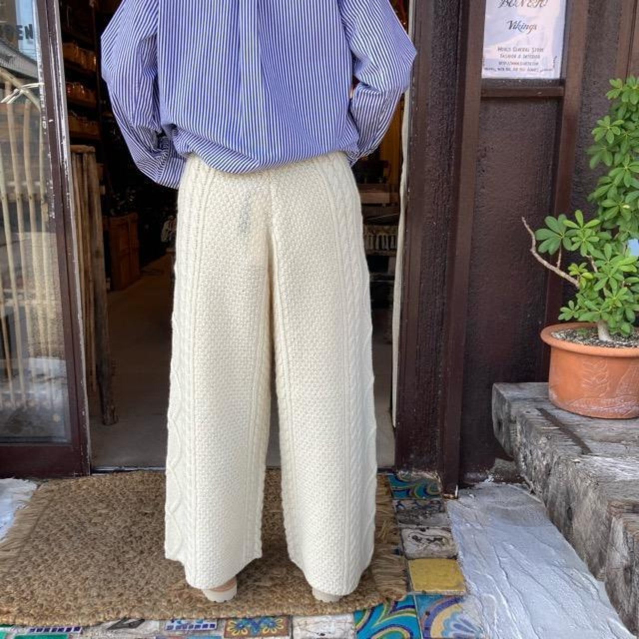 ichi(イチ)　アラン編ニットパンツ　ホワイト