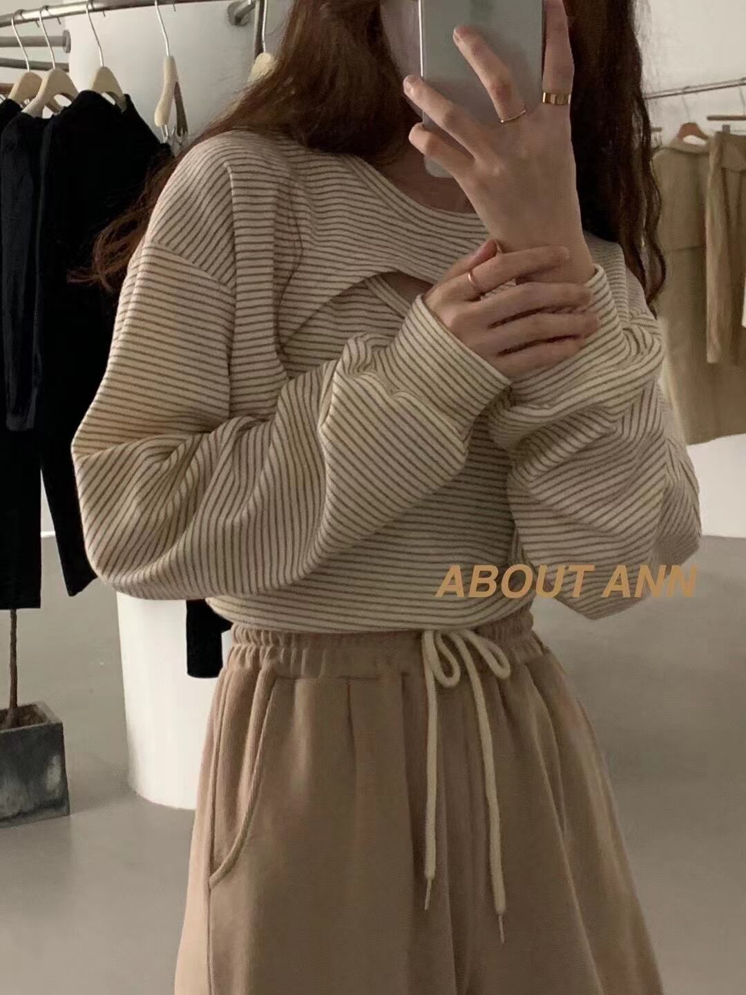 ボーダー カットアウトトップス AJ2085-392