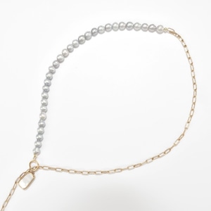 【衣】coscos グレーパールチェーンロングネックレス