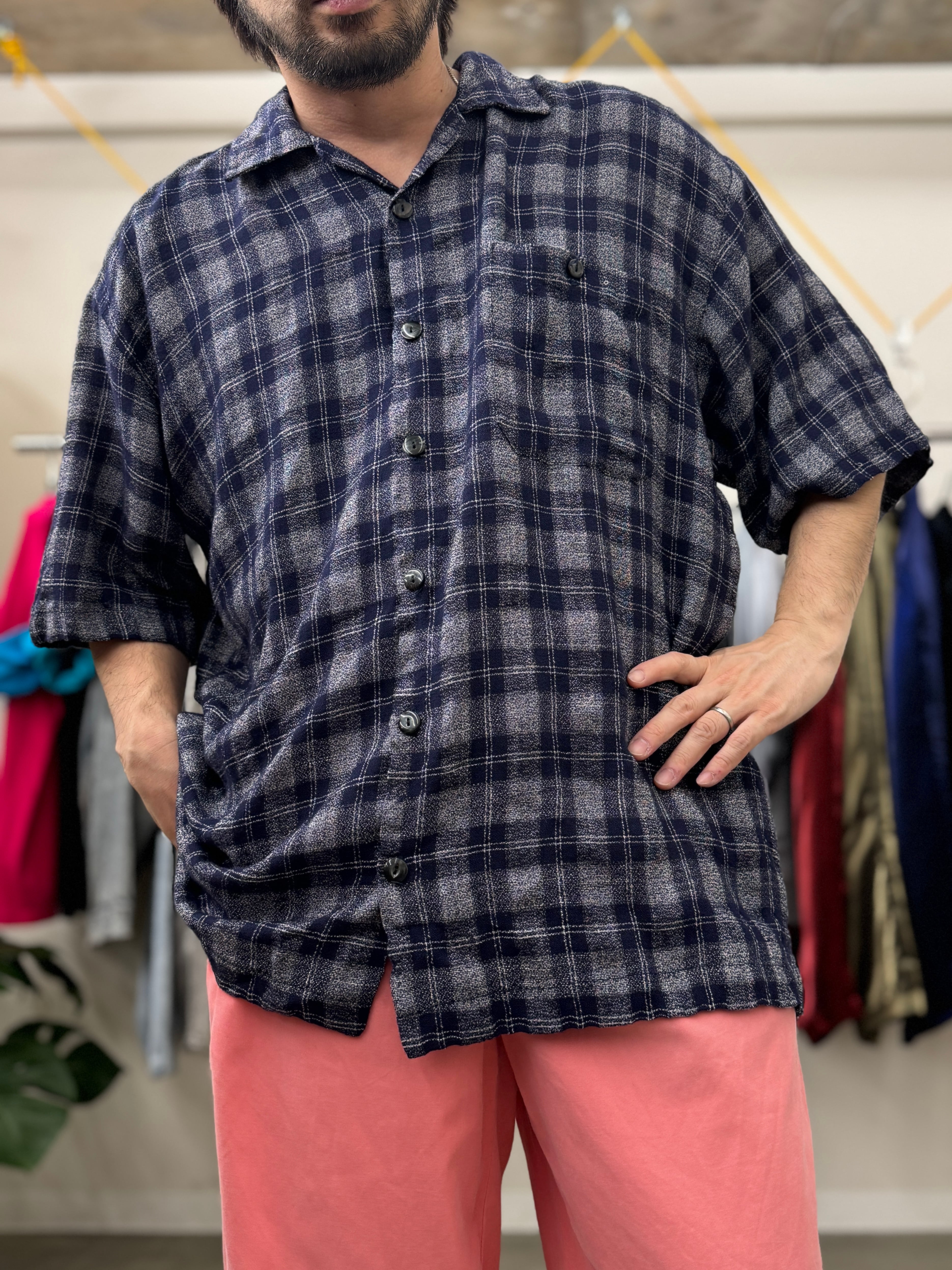70's J.C.Penney TOWNCRAFT Rayon Ombre Plaid Shirt SIZE M 70年代
