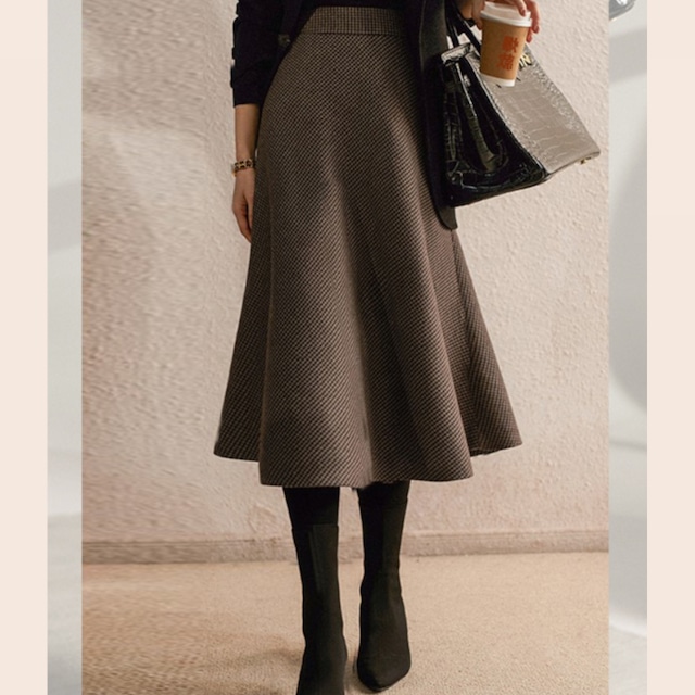 千鳥格子Aラインミモレ丈スカート W00582