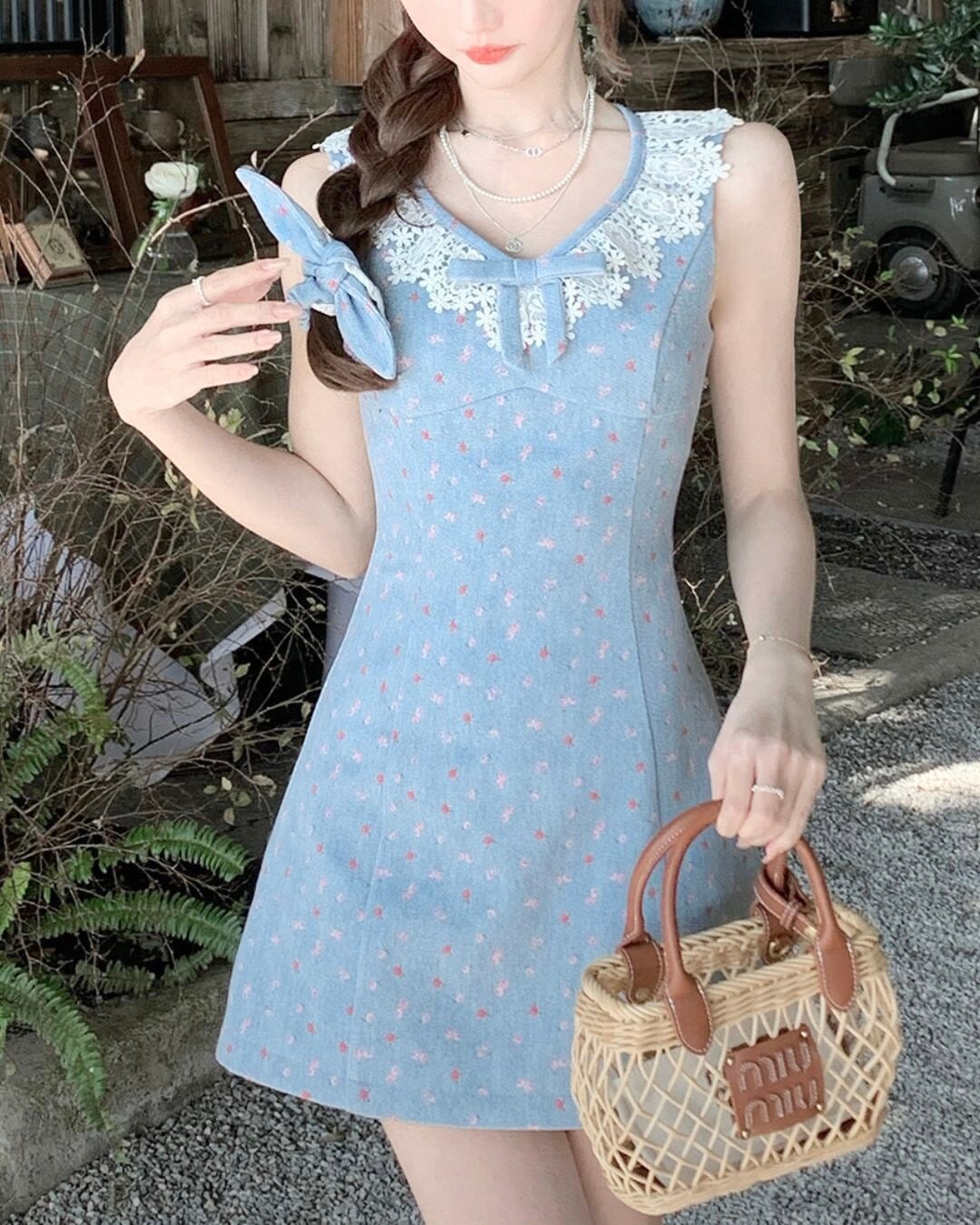 フラワーガーデンレースデニムワンピース 25W08472