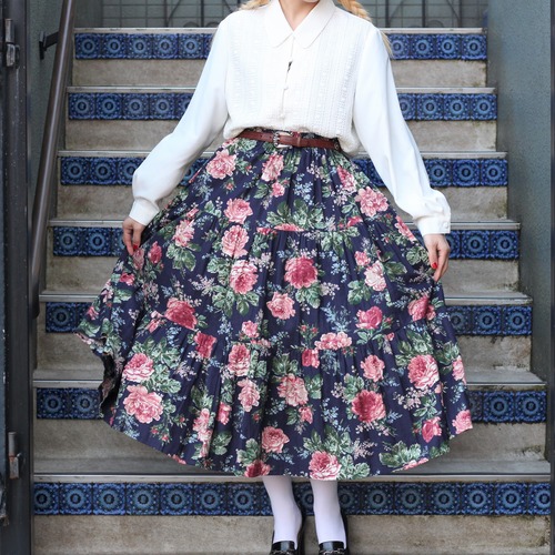 USA VINTAGE FLOWER PATTERNED FLAIR LONG SKIRT/アメリカ古着花柄フレアロングスカート