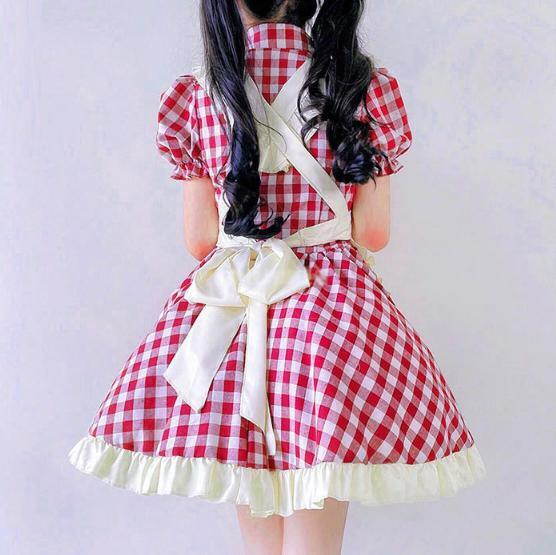 ゆめかわ♡全2カラー ギンガムチェック柄メイド服セット kos16☆ | Pay ID