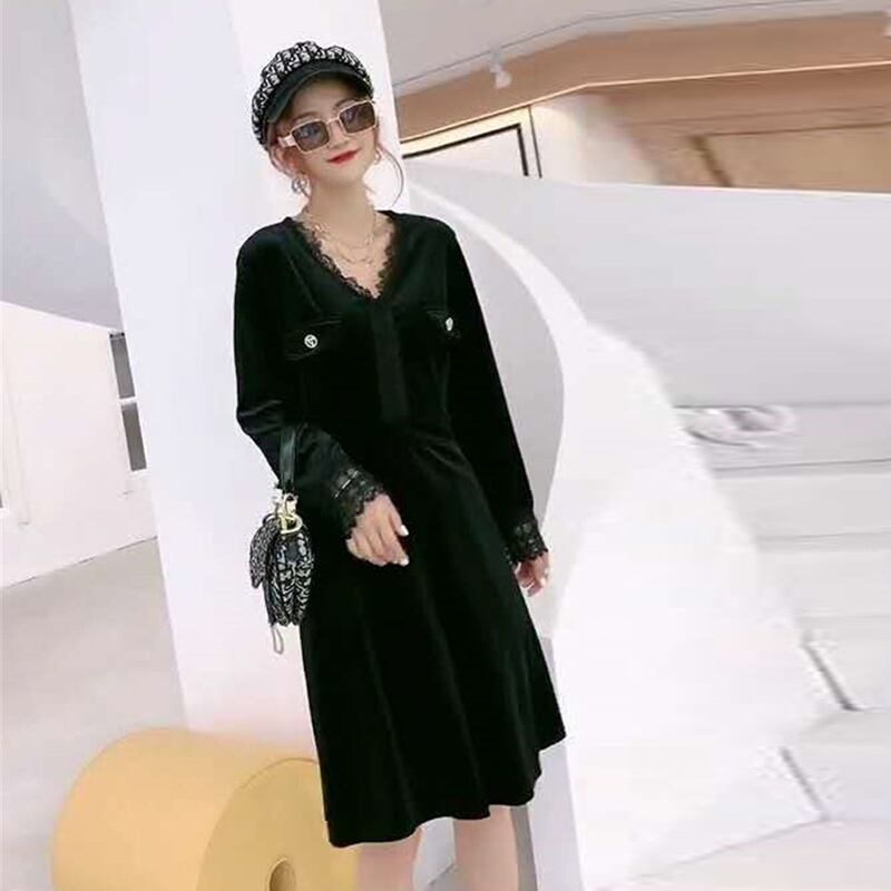 2020年秋新しい女性のプラスサイズのファットmmウエストベルベットドレス秋、年齢の減少はより薄く、大きな西洋のトレンド ミックスインファッション39947535710