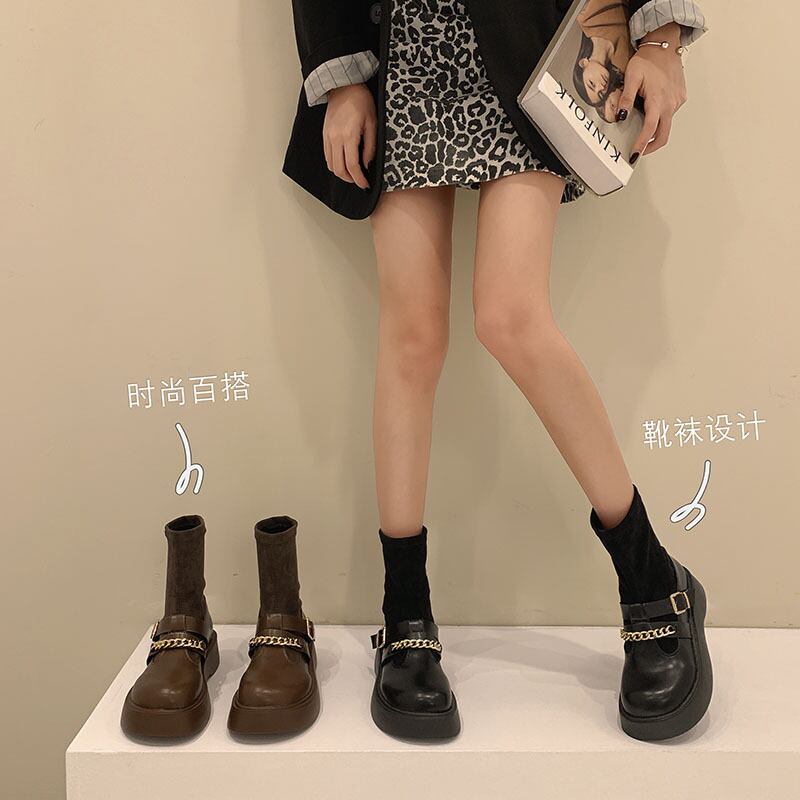 スタイルショートブーツスプリングオータムチェーン スタンダード薄手 レトロ 靴 シューズ 春物 秋物 フェイクシューズ29655061353