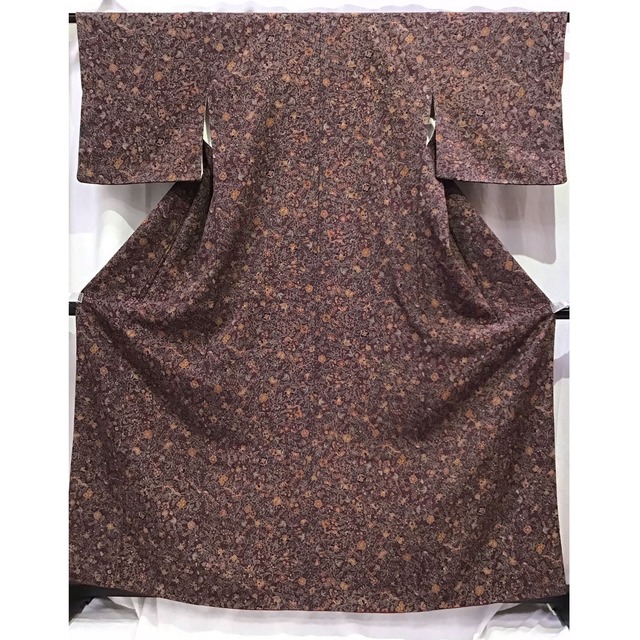 着物・小紋・更紗・小豆色・茶系地・No.200701-1756・梱包サイズ80