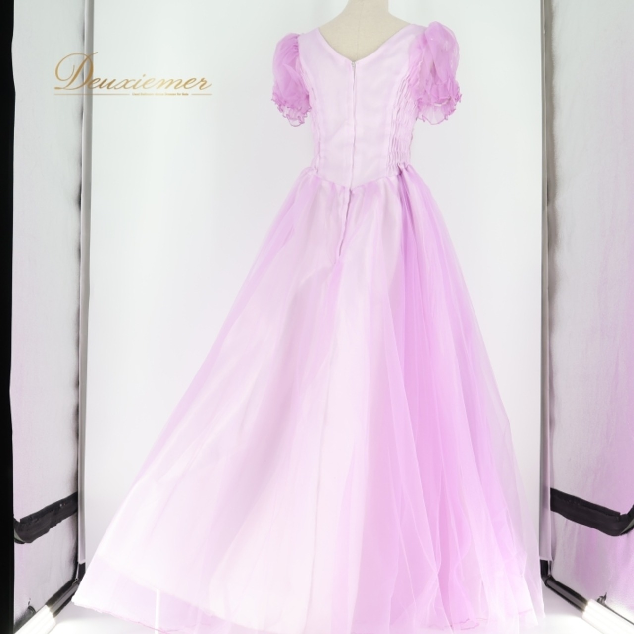 パーティドレス ワンピース ドレス パープル系 演奏会 発表会 パーティ 舞台 ダンス 前撮り カラードレス レース フリル 紫 フェミニン エレガント かわいい おしゃれ コンサート