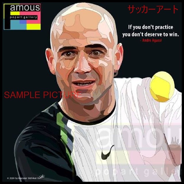 スポーツグラフィックアートパネル アンドレ・アガシ テニスプレイヤー 木製 壁掛け ポスター (003-007)