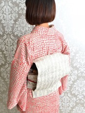 【受注商品】Rumi Rockきもの「クロコモン」ポピーシード ベージュ紅　[A537]