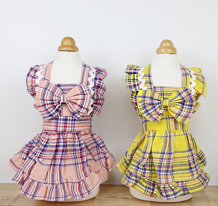 【SALE】handmade check onepiece XS ~ XL 2color  /  犬服 犬の服 犬 春夏 袖なし ワンピース 小型犬 中型犬 onepiece