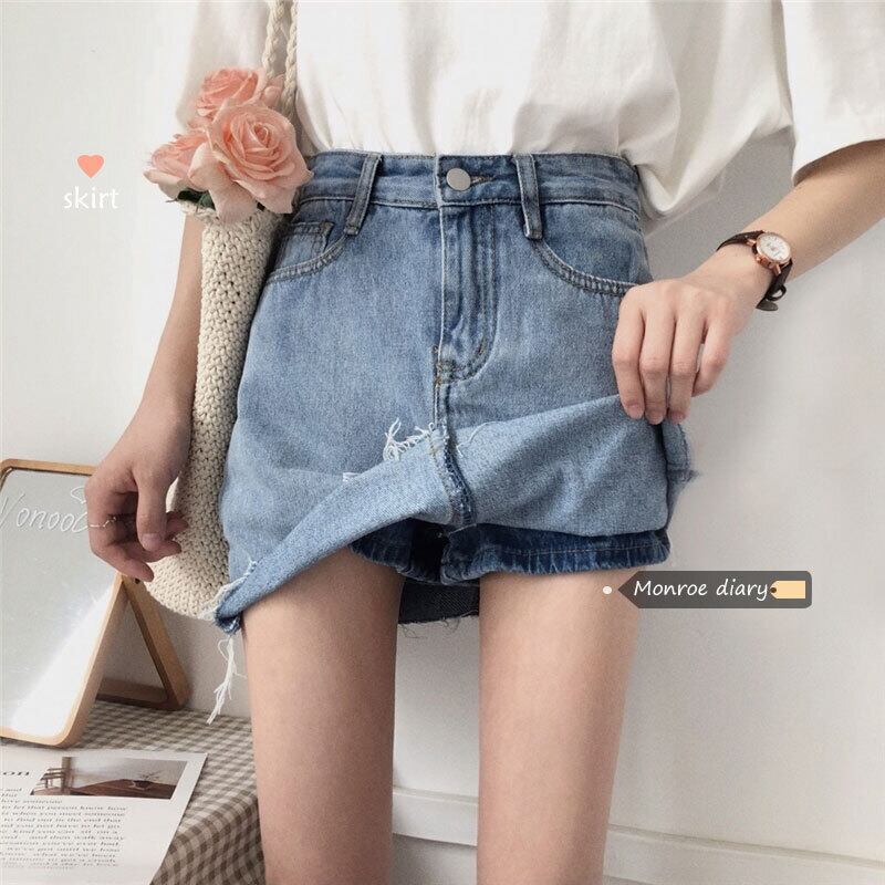 サマーハイウェストウェストAラインスカート パンツ 薄手 夏物 モンロー1906803