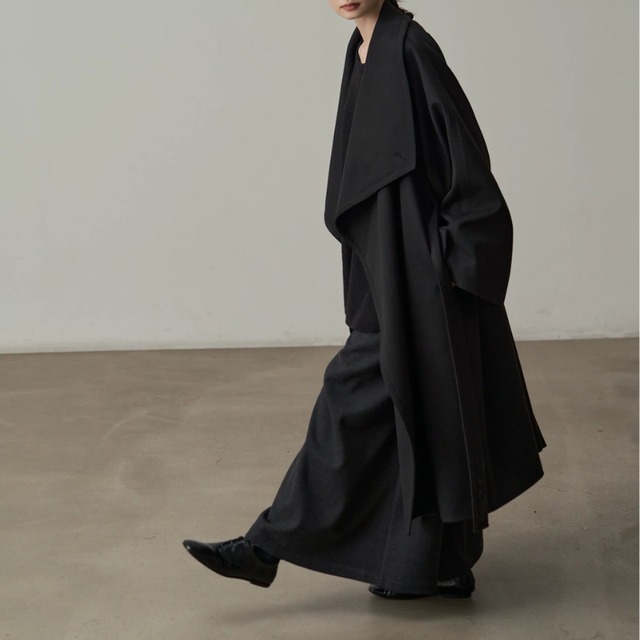 Drape collar long coat C1427