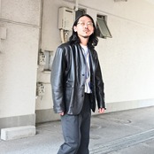 レザージャケット、グーチレーヨンストライプロングスリーブシャツデッドストック