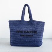 サンローラン リヴゴーシュ トートバッグ ラフィア ブルー ブラック SS22