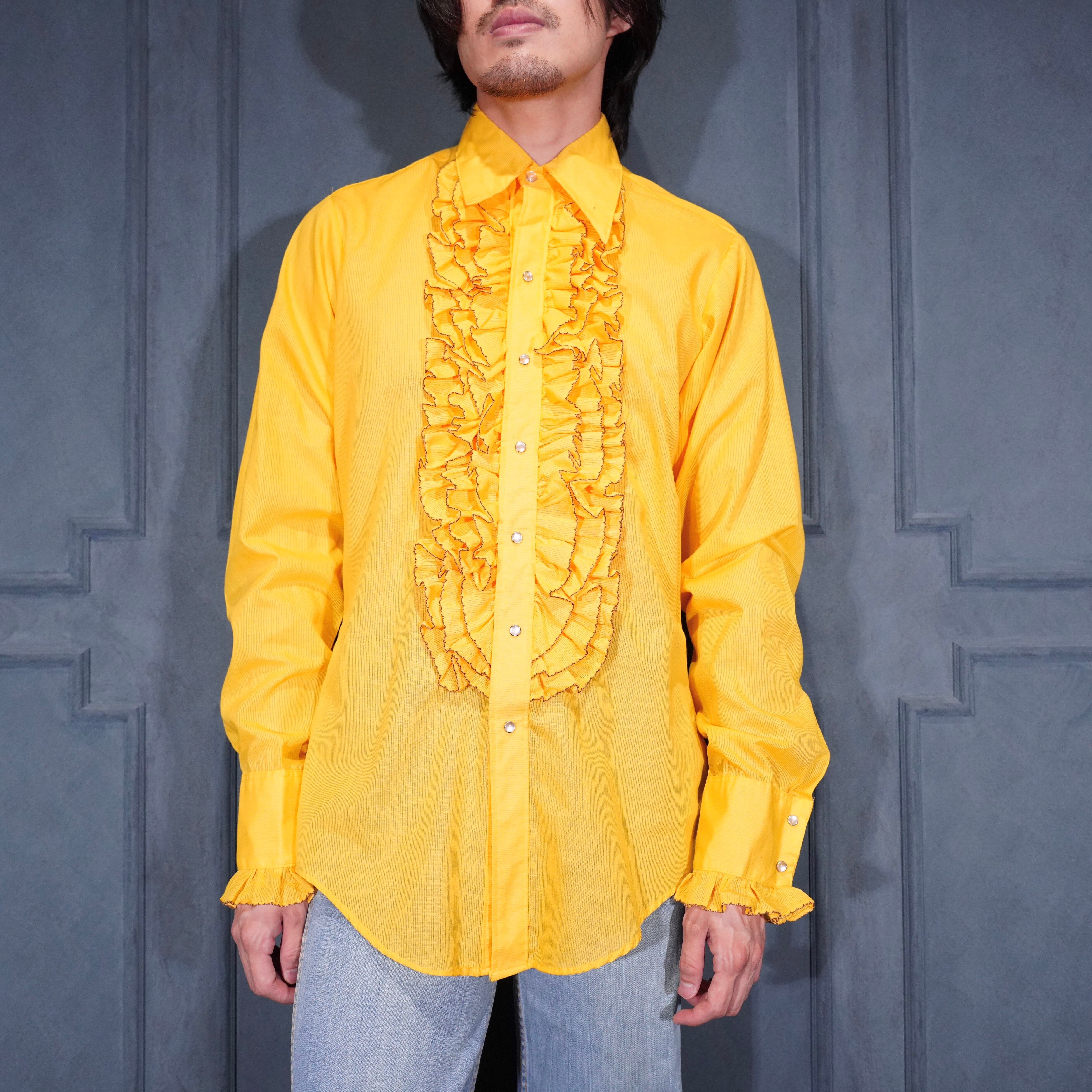 70's USA VINTAGE Rockmawnt Ramch Wean YELLOW COLOR FRILL WEASTERN