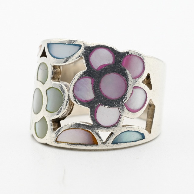 Multi Color Mother Of Pearl Inlay Petal Design Ring #13.5 / Denmark