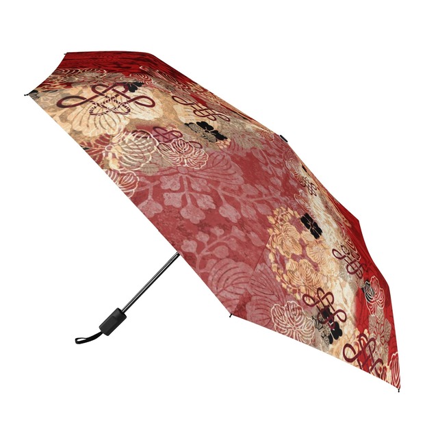 家紋装飾　桃紅　和柄折り畳み傘