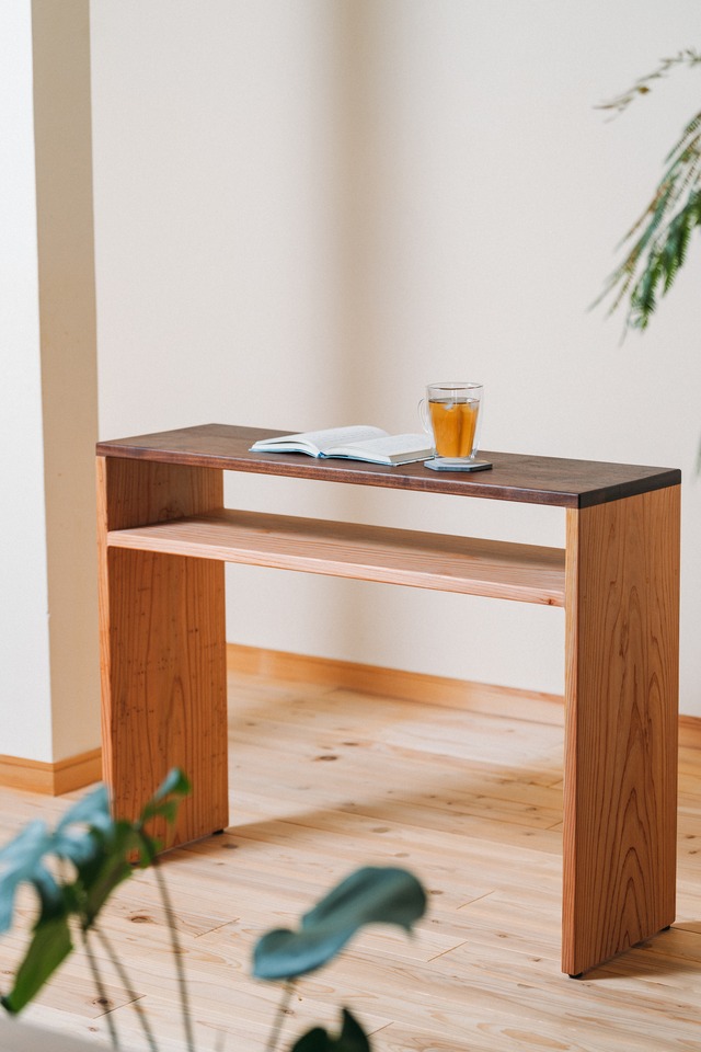 ウォールナット × 杉無垢材　スリムテーブル｜幅90cm