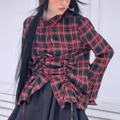 冬の深色タータンと遊ぶドロストデザインシャツ《W0223》
