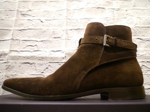美品14万◆PRADA プラダ スエードレザー ジョッパーズ ベルテッド ショート ブーツ 茶6.5◆ エレガントな雰囲気のメンズ定番ショートブーツ