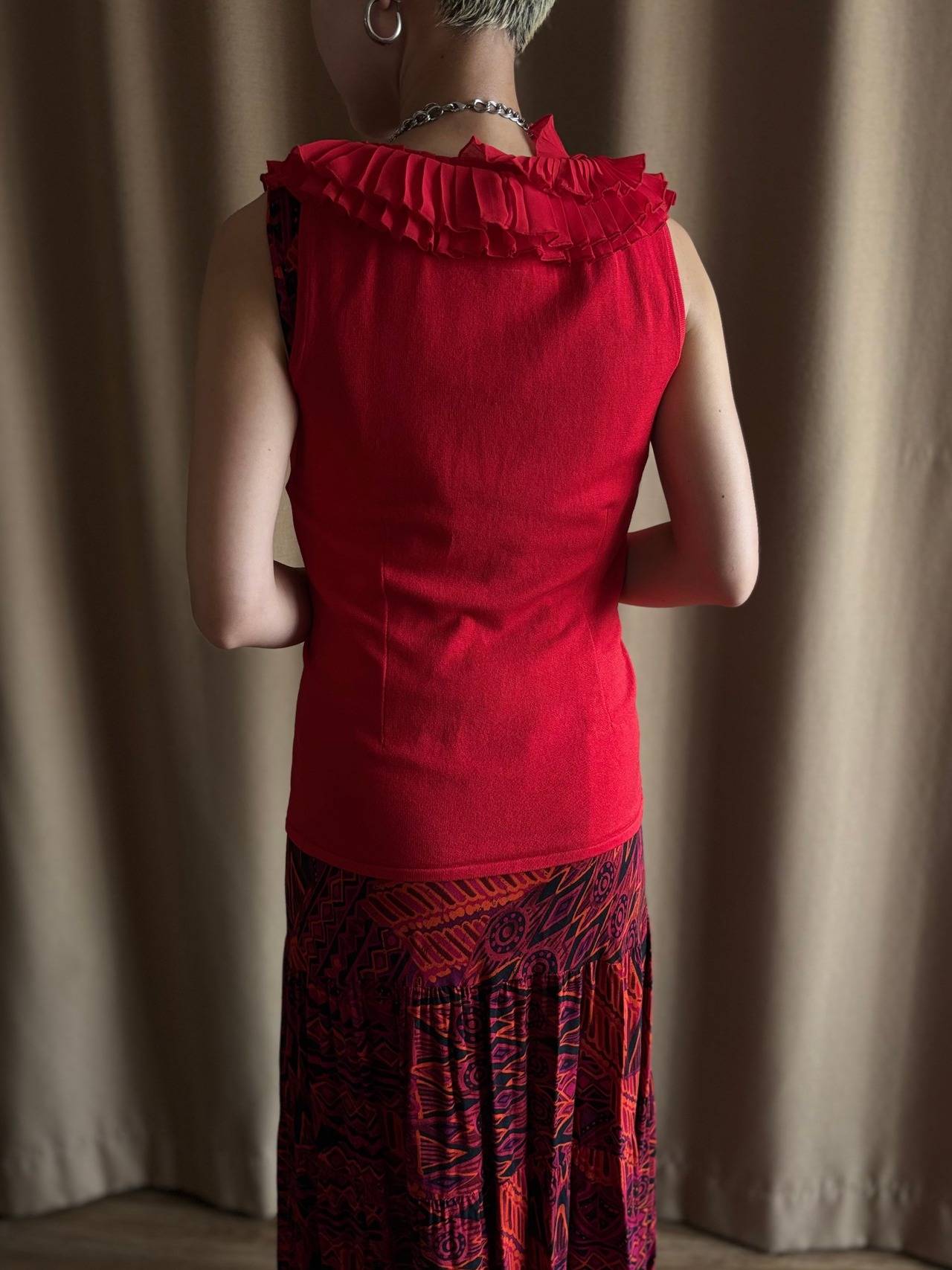 MADE IN FRANCE red frill tops-4998-9