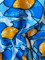 2WAYドロストスカート ブルー・オレンジ・スカイブルー（ガーナ産上質ファブリック・日本縫製）｜ アフリカンファブリック アフリカンプリント アフリカンバティック  アフリカ布 パーニュ キテンゲ