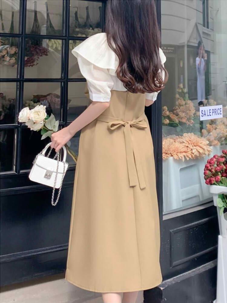 ビッグカラーワンピース レイヤード風 パフスリーブ フェミニン 大きいサイズ 韓国 Ch4097 可愛い大きいサイズ韓国レディース ファッション通販 Chulachula チュラチュラ