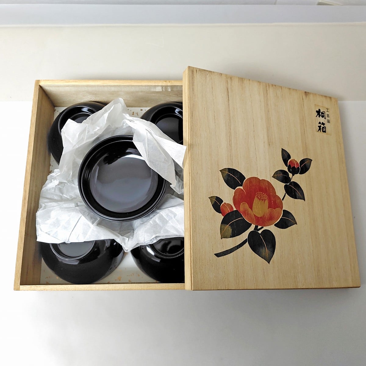 会津塗・汁椀・5客揃・漆器・和食器・桐箱付・No.230205-16・梱包 