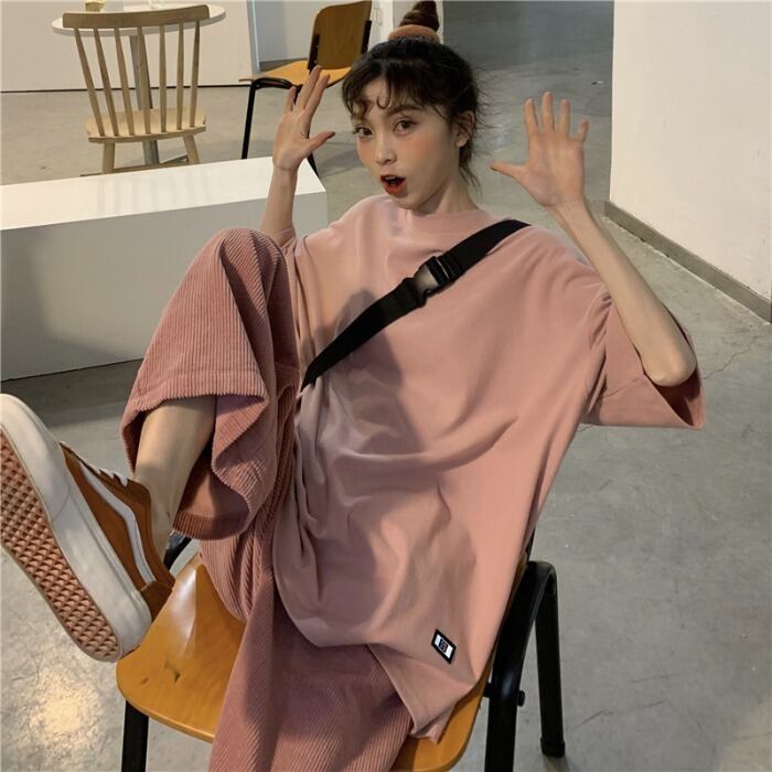 カラーシャツ ルーズTシャツ スプリングオータムロングベーシックラウンドネックトップス 大きめサイズ 春物 秋物 Oネック ケッペル69009463907