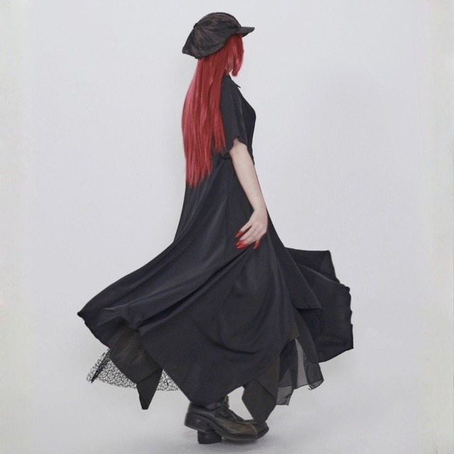 Asymmetric draped shirt one-piece C1590