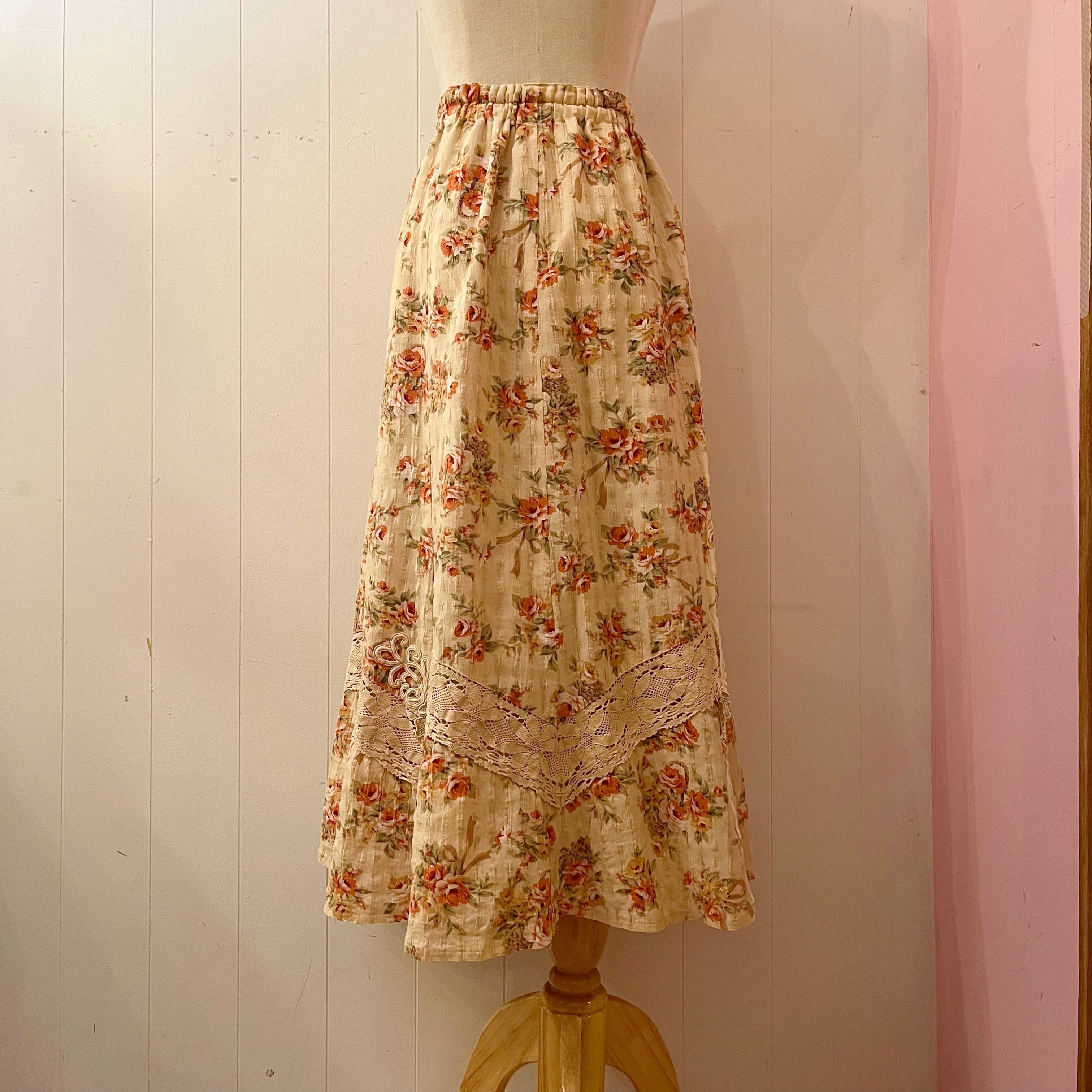 flower lace rose gather skirt