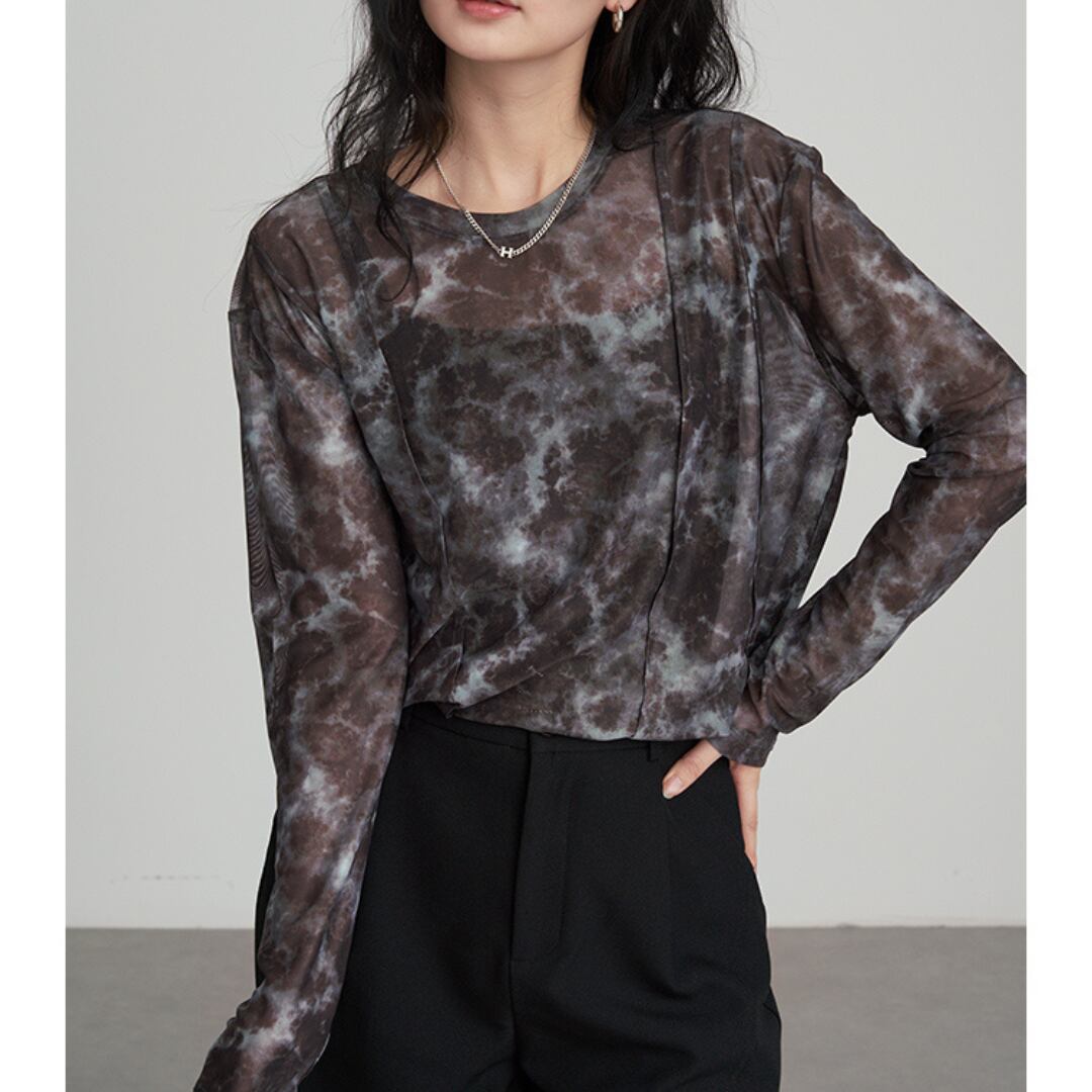 tie dye split long-sleeved t shirt