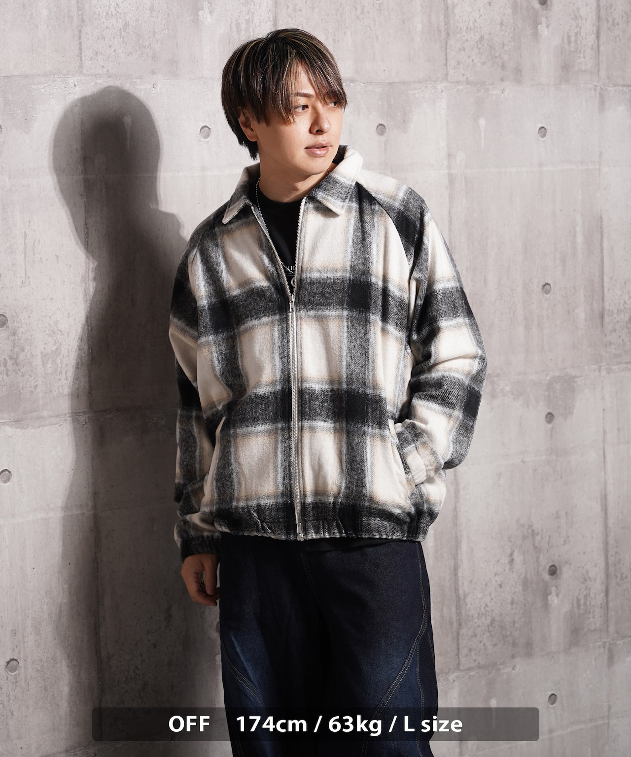 ◆オンブレチェック ドルマン ジャケット◆bs-1430752