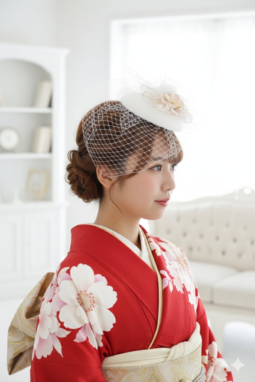 アメリカンフラワートーク帽 一点もの ホワイト 成人式 卒業式 結婚式