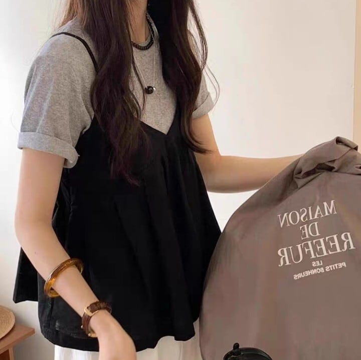 フェイクツーピース クルーネックT キャミソール L1095