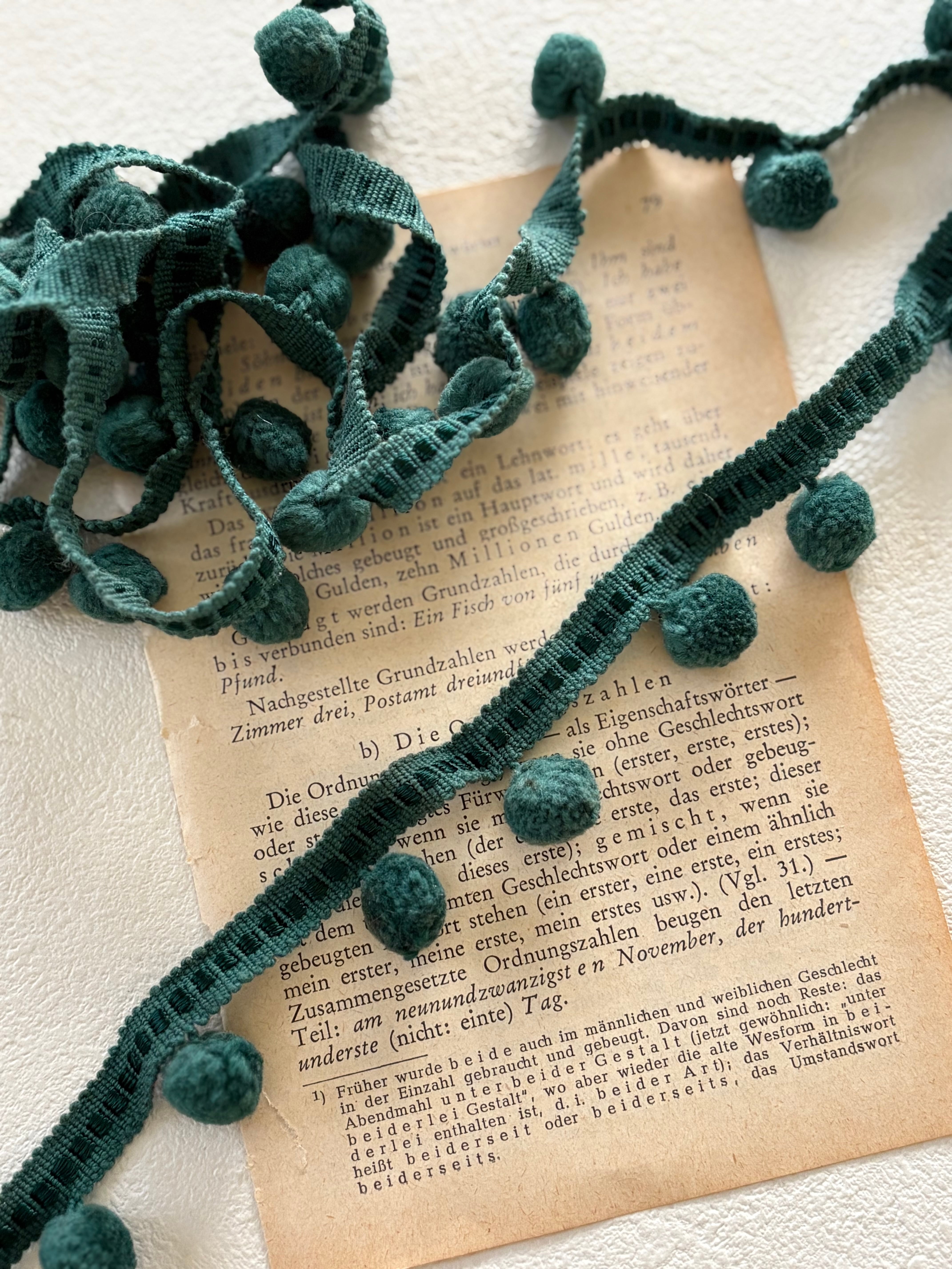 フランスVintage ヴィンテージ ポンポンブレード カットブレード 110cm グリーン カルトナージュ デコレーション材