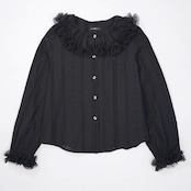 透かしレース ブラックチュールピエロカラーシャツ i0416