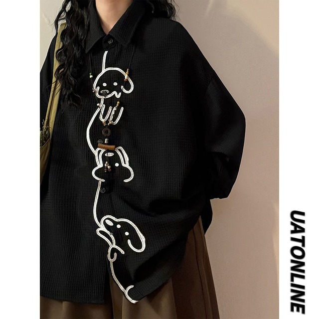 ♥レトロ可愛い、ワッフルとワンコ！【UATONLINEシリーズ】★シャツ★ ユニセックス トップス メンズ カジュアル 犬 犬柄