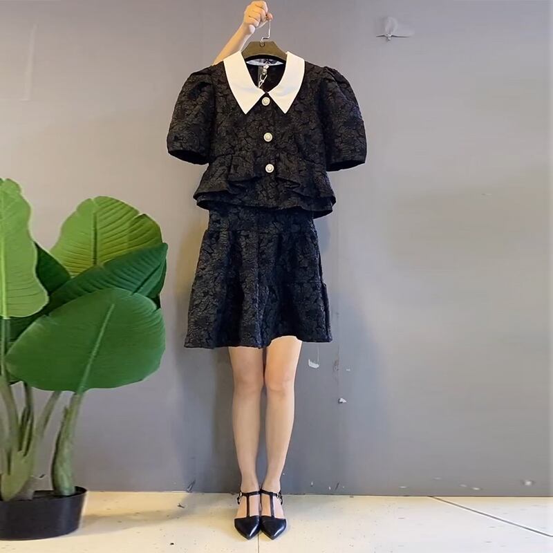 スタンダードパールバックルショートトップス スカート レトロ 真珠 ミックスインファッション92120603090