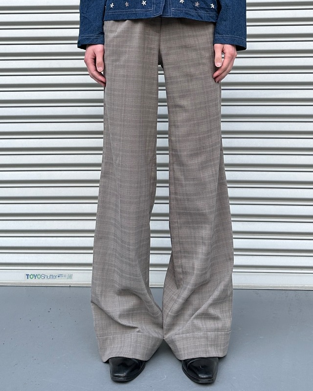 straight super wide check trousers