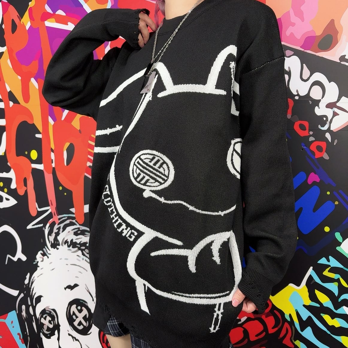 BIG NIER BLACK DAMAGE KNIT | NIER CLOTHING