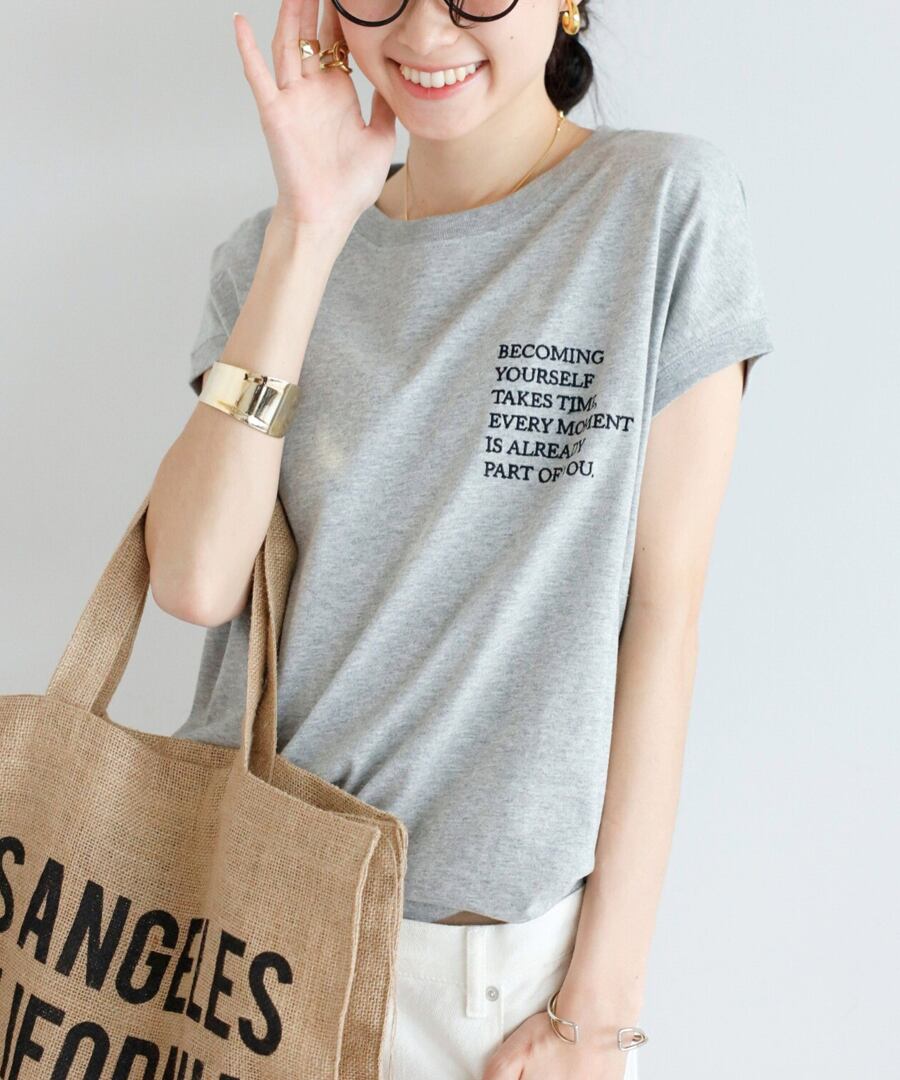 【汗染み防止】レタリング刺繍フレンチスリーブTシャツ【t-11173】.