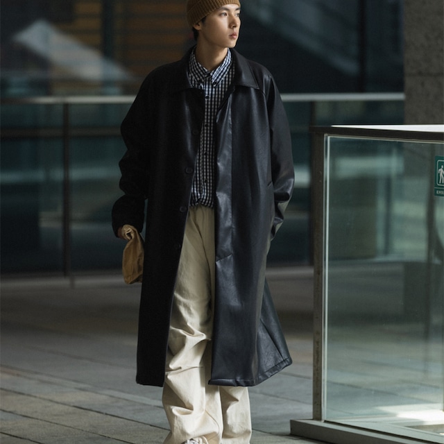 ウォッシュド PUロングバルマカーンコート K5528