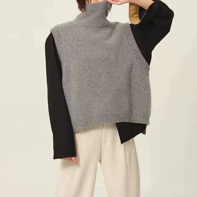 【ハイネックノースリーブニットベスト 】P02192