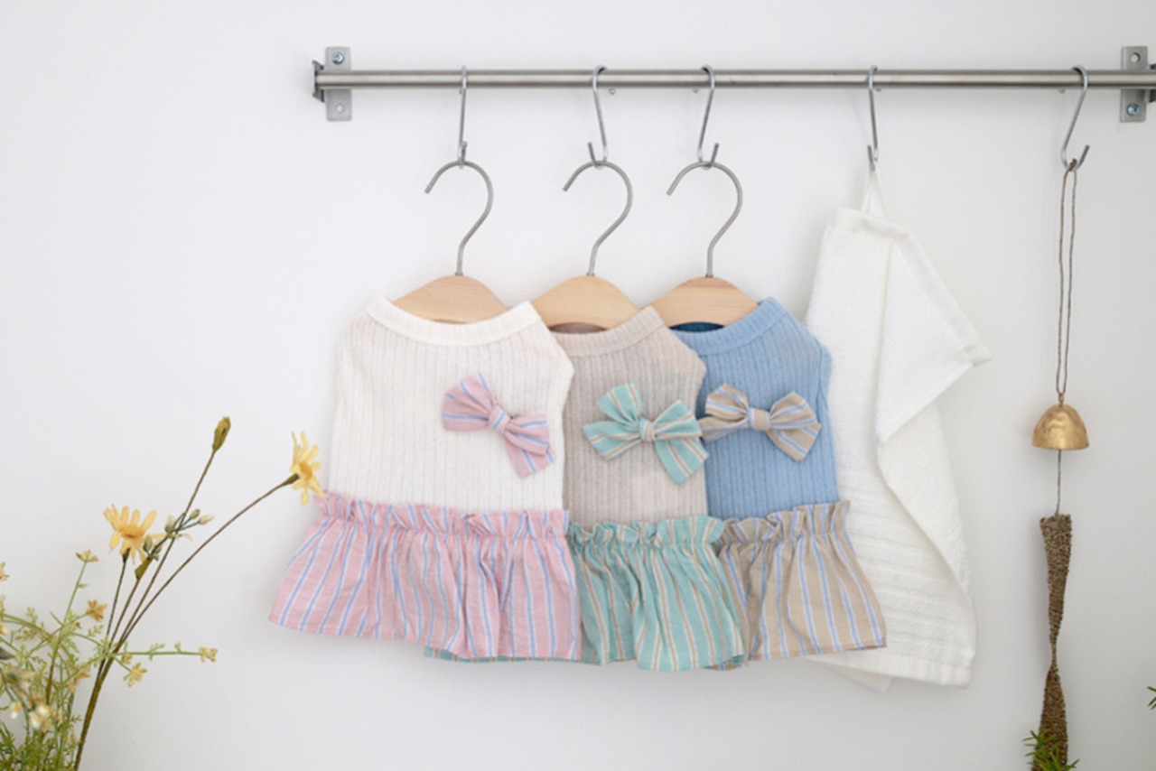 即納【near by us】Ribbon kniｔtop ピンクアイボリー