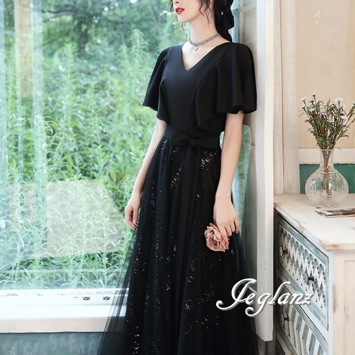 パーティ イブニングドレス 異素材 チュール キラキラ ラメ 光沢感 (M8961)ζ