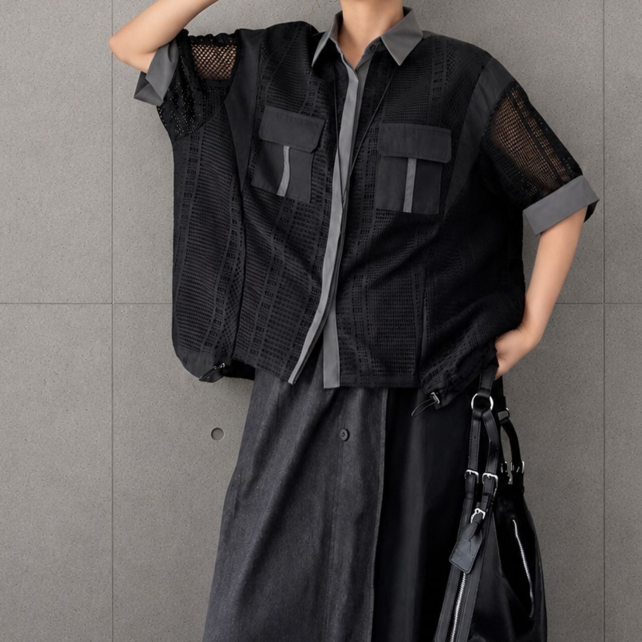 シアーグリッドメッシュシャツ 0676