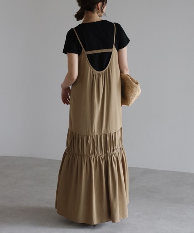 大人裾ギャザーキャミワンピース