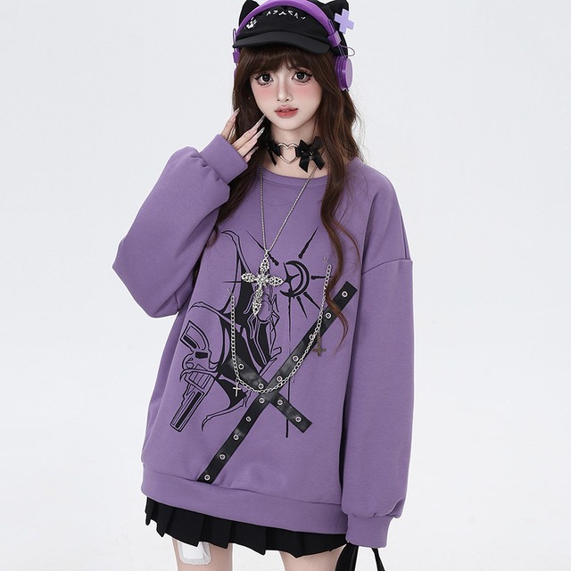 ゴスロリ通販 With U 地雷系 CRAZYGIRLシリーズ トレーナー スウェット プルオーバー ラウンドネック 病み可愛い ダークファッション パンク ロリパン 地雷服 量産型